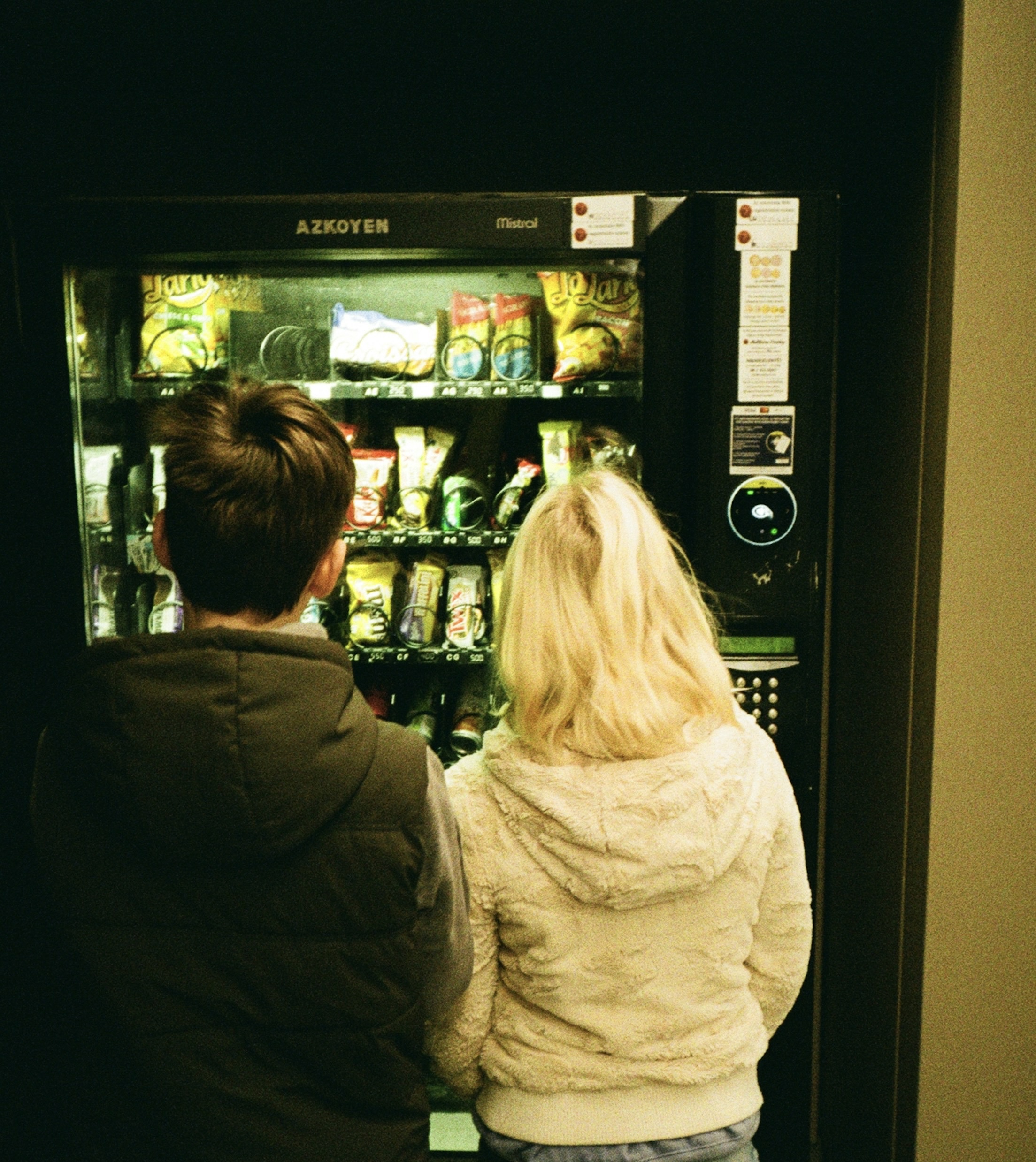 Bright vending setup with colorful product selection